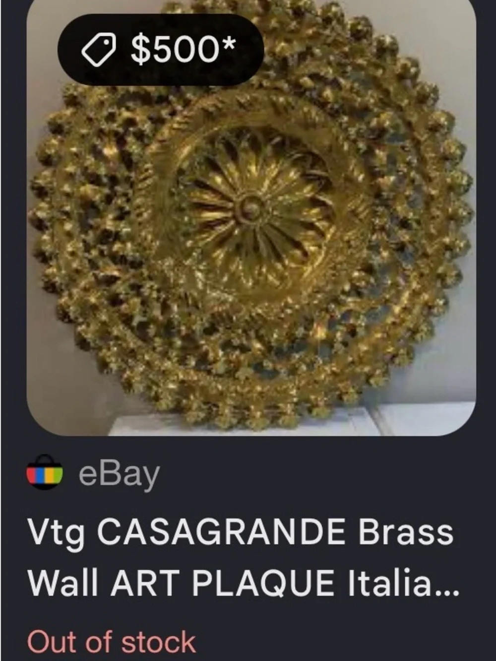 Vintage Italian Brass Wall Hanging Charger – Hand-Carved Metal Art